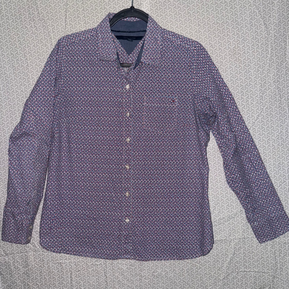 Tommy Hilfiger Womens Button‎ Down Shirt Floral Print Blue Red White Size M